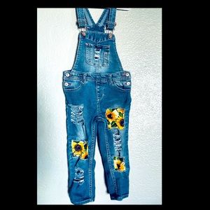 Distressed sunflower overalls